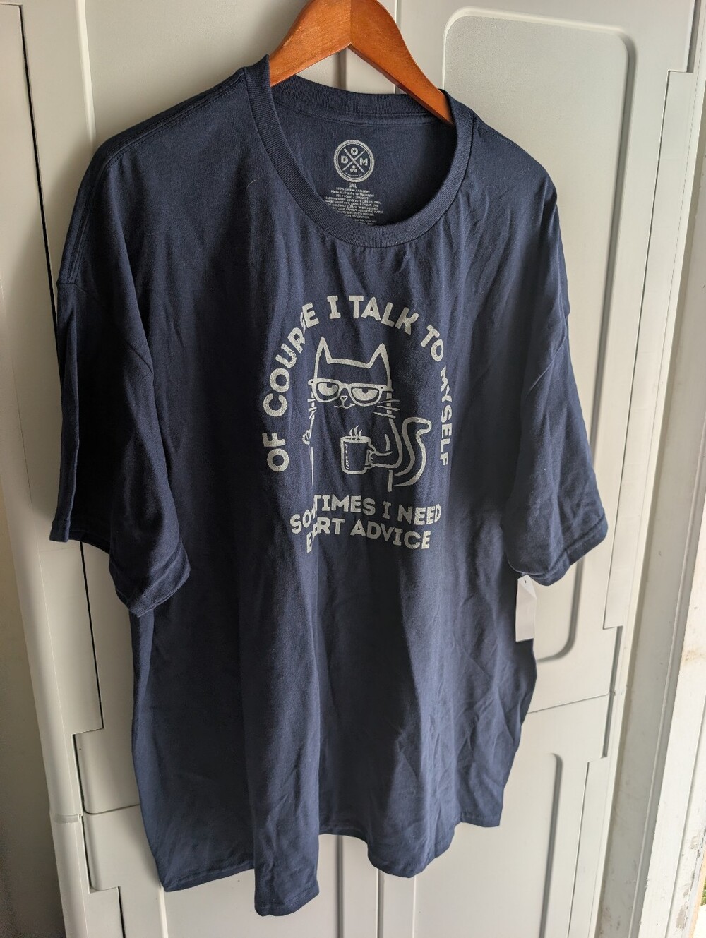 Dark Blue Graphic Genius Cotton Tee - Casual Cat Print